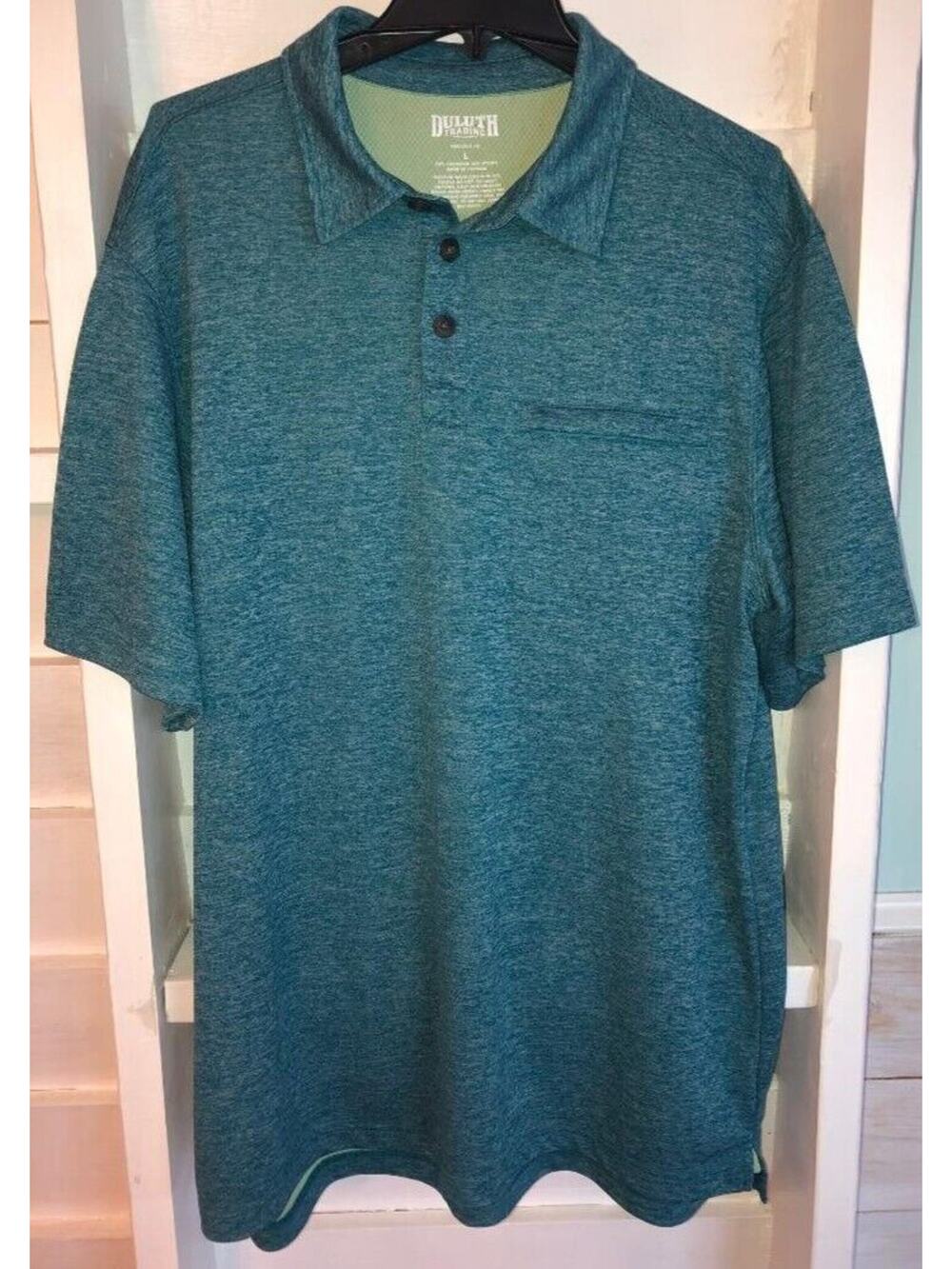 Duluth Trading Relaxed Fit Men's L Blue Polyester/Nylon Short Sleeve Polo Shirt